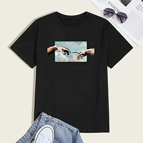 

Men's Unisex T shirt Hot Stamping Landscape Plus Size Print Short Sleeve Casual Tops 100% Cotton Casual Fashion White Black