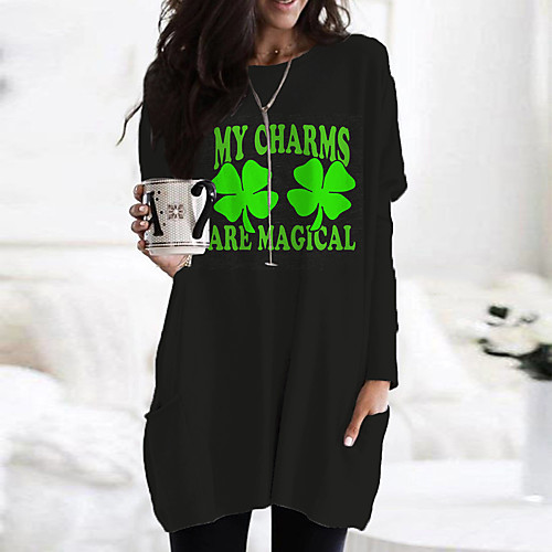 

Women's T Shirt Dress Tee Dress Short Mini Dress Green White Black Light Green Long Sleeve Floral Print Color Block Print Fall Spring Round Neck Casual Holiday 2021 S M L XL XXL 3XL