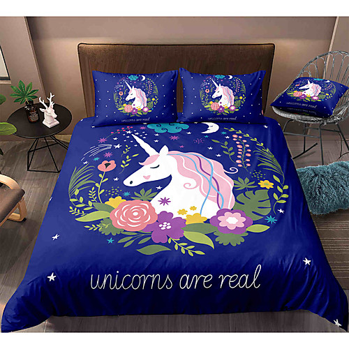 

Cartoon Unicorn 3-Piece Duvet Cover Set Hotel Bedding Sets Comforter Cover with Soft Lightweight Microfiber, Include 1 Duvet Cover, 2 Pillowcases for Double/Queen/King(1 Pillowcase for Twin/Single)