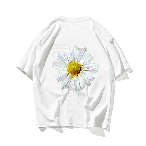 

Men's Unisex T shirt Hot Stamping Daisy Plus Size Print Short Sleeve Daily Tops 100% Cotton Basic Casual White Black Orange