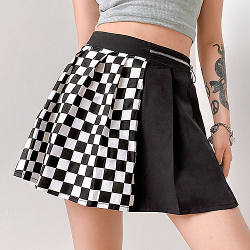 

Women's Going out Casual / Daily Active Streetwear Skirts Plaid Patchwork Print Black