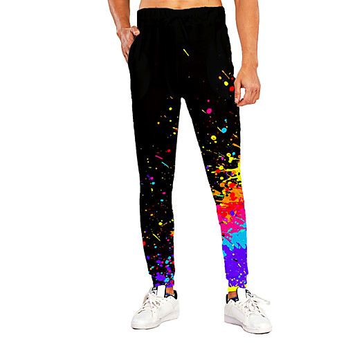 

Men's Sporty Casual / Sporty Breathable Quick Dry Sports Casual Holiday Pants Sweatpants Pants Tie Dye Graphic Prints Full Length Print Black