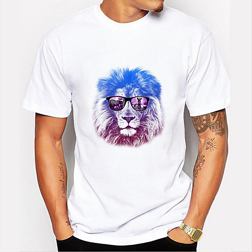 

Men's Unisex T shirt Hot Stamping Lion Animal Plus Size Print Short Sleeve Daily Tops 100% Cotton Basic Casual White