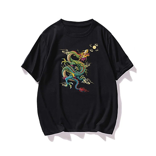 

Men's Unisex T shirt Hot Stamping Dragon Plus Size Print Short Sleeve Casual Tops 100% Cotton Casual Fashion Black