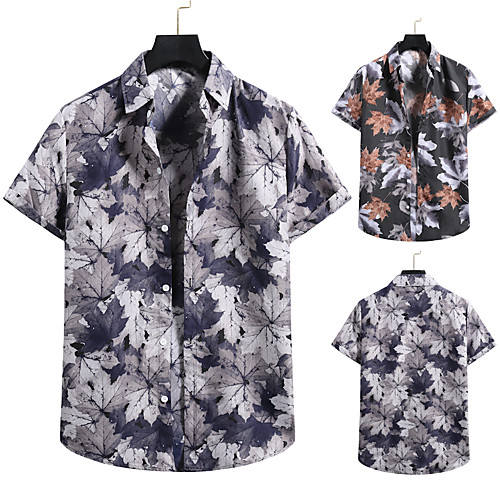 

Men's Shirt 3D Print Graphic Prints Print Short Sleeve Vacation Tops Button Down Collar Gray Black / Beach