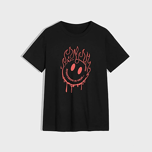 

Men's Unisex T shirt Hot Stamping Cartoon Plus Size Print Short Sleeve Casual Tops 100% Cotton Casual Fashion Black