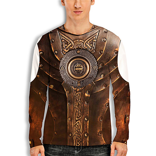 

Men's T shirt Shirt 3D Print Cartoon 3D 3D Print Long Sleeve Daily Tops Casual Fashion Round Neck Brown