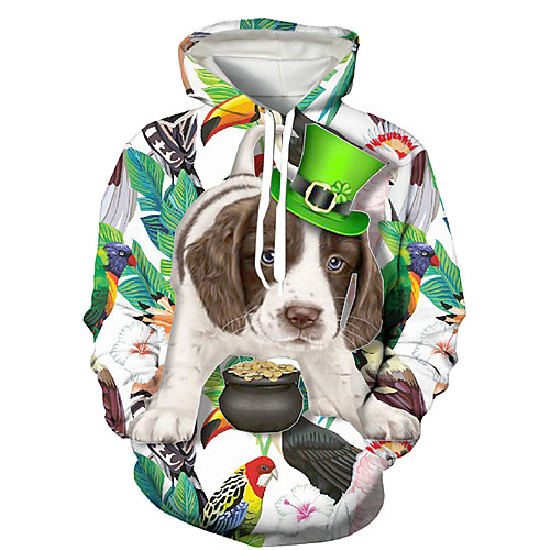 

Men's Pullover Hoodie Sweatshirt Dog Graphic Prints Saint Patrick Day Print Hooded Daily Holiday 3D Print 3D Print Hoodies Sweatshirts Long Sleeve White