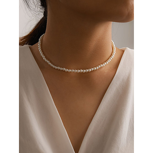 

Women's Beaded Necklace Necklace Simple Classic Imitation Pearl Alloy White 40 cm Necklace Jewelry 1pc For
