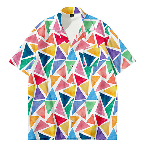

Men's Shirt 3D Print Geometry 3D Print Button-Down Short Sleeve Daily Tops Casual Fashion Red / Summer / Beach