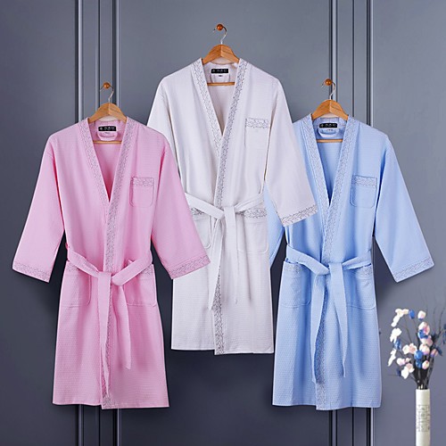 

Superior Quality Unisex BathRobe,Pink/White/Blue Pure Cotton Breathable Short Sleeve Nightgown Comfortable in Summer