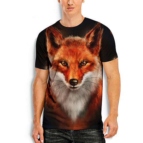 

Men's Unisex Tee T shirt Shirt 3D Print Graphic Prints 3D Cartoon Fox Animal 3D Print Short Sleeve Daily Tops Casual Fashion Round Neck Black / Summer
