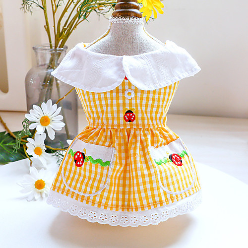 

Dog Cat Dress Plaid Strawberry Elegant Adorable Cute Dailywear Casual / Daily Dog Clothes Puppy Clothes Dog Outfits Breathable Yellow Costume for Girl and Boy Dog Polyester XS S M L XL