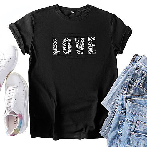 

Women's T shirt Graphic Print Round Neck Tops 100% Cotton Basic Basic Top White Black Blue