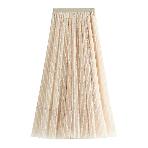 

Women's Vacation Going out Elegant Streetwear Skirts Solid Colored Layered Lace Patchwork Blushing Pink Beige