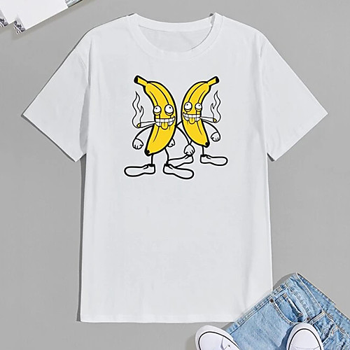 

Men's Unisex T shirt Hot Stamping Banana Plus Size Print Short Sleeve Casual Tops 100% Cotton Casual Fashion White