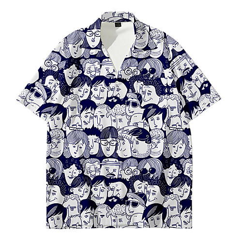 

Men's Shirt 3D Print Graffiti Button-Down 3D Print Short Sleeve Daily Tops Casual Fashion Hawaiian Black / White Blue Yellow