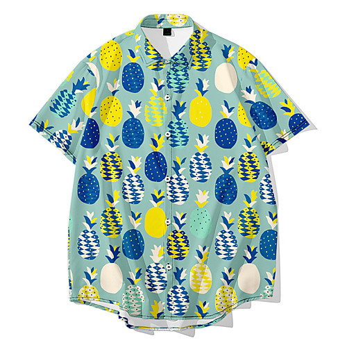 

Men's Shirt 3D Print Pineapple Fruit Button-Down 3D Print Short Sleeve Daily Tops Casual Fashion Hawaiian Red Yellow Blushing Pink