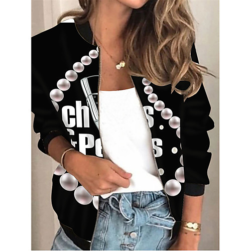 

Women's Jacket Daily Spring & Fall Regular Coat Regular Fit Active Streetwear Jacket Long Sleeve Color Block Print Purple Yellow / Holiday