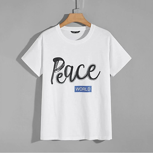 

Men's T shirt Hot Stamping Letter Print Short Sleeve Casual Tops 100% Cotton Casual Fashion White