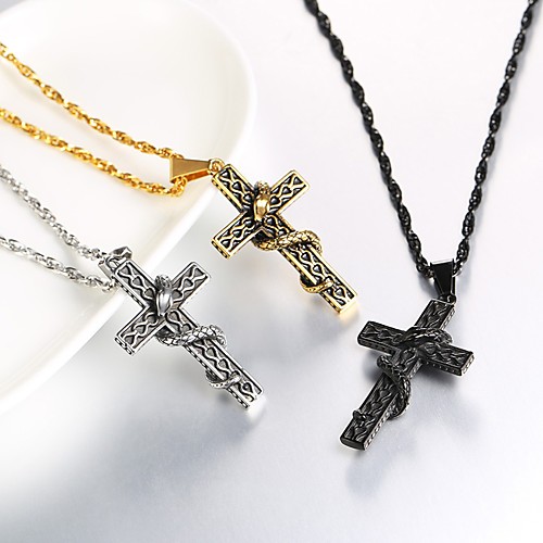 

Men's Pendant Necklace Braided Cross Fashion Stainless Steel Blue Silver Gold Black 55 cm Necklace Jewelry 1pc For Gift Daily