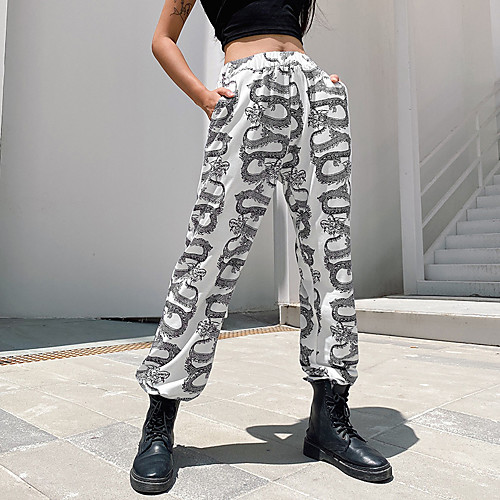 

Women's Simple Casual / Sporty Comfort Casual Daily Sweatpants Pants Snake Print Full Length Sporty White Black Gray