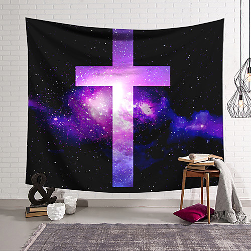 

Wall Tapestry Art Decor Blanket Curtain Hanging Home Bedroom Living Room Decoration Polyester Cross Badge Purple Starry Sky
