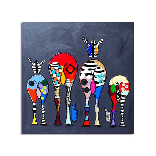 

Nursery Oil Painting Hand Painted Square Abstract Animals Modern Stretched Canvas