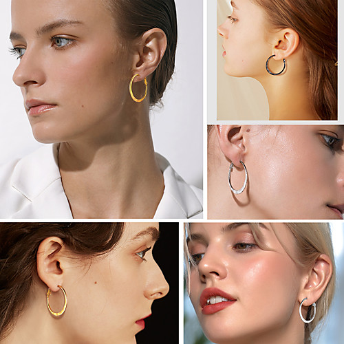 

Women's Hoop Earrings Huggie Earrings Geometrical Fashion Stylish Simple Trendy Stainless Steel Earrings Jewelry Silver / Gold / Black For Birthday Party Evening Street Gift