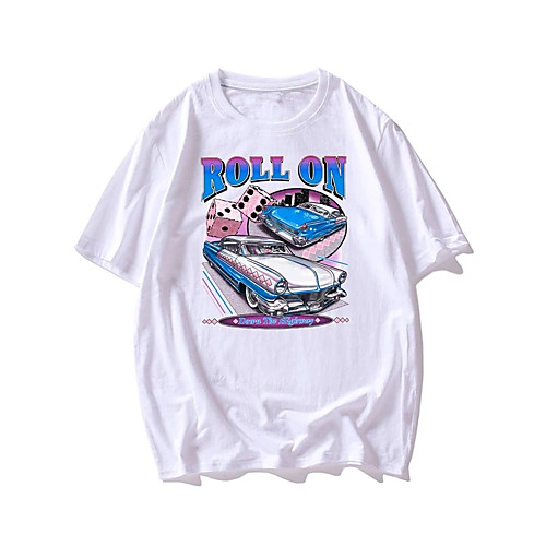 

Men's Unisex T shirt Hot Stamping Car Plus Size Print Short Sleeve Casual Tops 100% Cotton Casual Fashion White Black