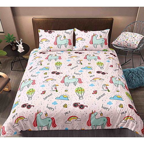 

Cartoon Unicorn 3-Piece Duvet Cover Set Hotel Bedding Sets Comforter Cover with Soft Lightweight Microfiber, Include 1 Duvet Cover, 2 Pillowcases for Double/Queen/King(1 Pillowcase for Twin/Single)