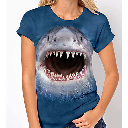 

Women's Holiday 3D Printed T shirt Graphic 3D Print Round Neck Basic Beach Tops Blue