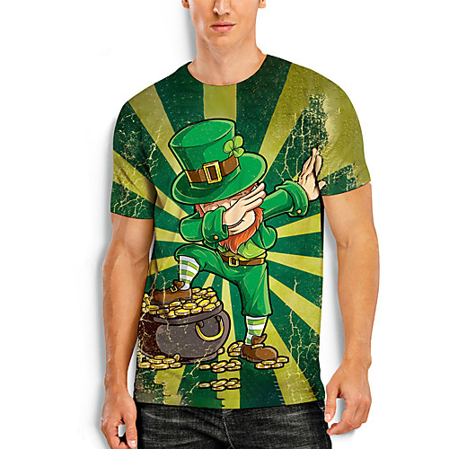 

Men's T shirt 3D Print Graphic Prints Character Saint Patrick Day 3D Print Short Sleeve Daily Tops Casual Fashion Green