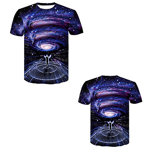 

Men's T shirt 3D Print 3D Rivet Mesh Short Sleeve Casual Tops Purple