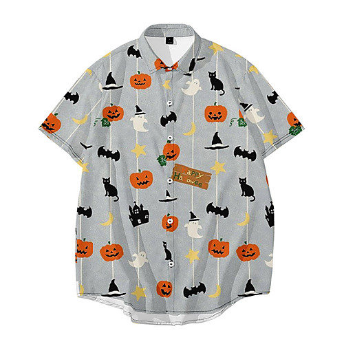 

Men's Shirt 3D Print Halloween Skull Button-Down 3D Print Short Sleeve Halloween Tops Casual Fashion Black Purple Yellow