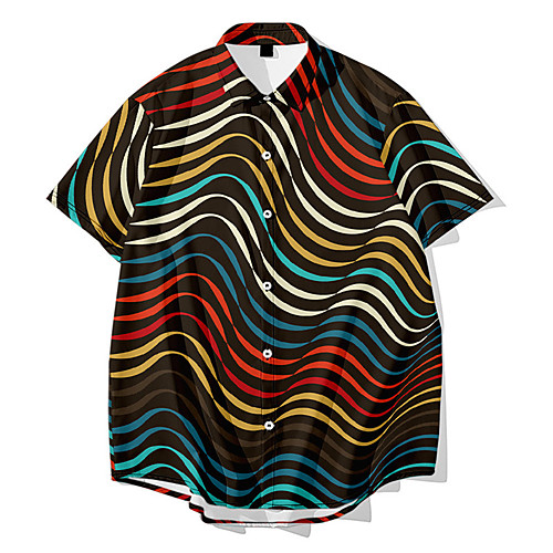 

Men's Shirt 3D Print Striped 3D Print Button-Down Short Sleeve Daily Tops Casual Fashion Hawaiian Blue Green Black / Summer / Beach