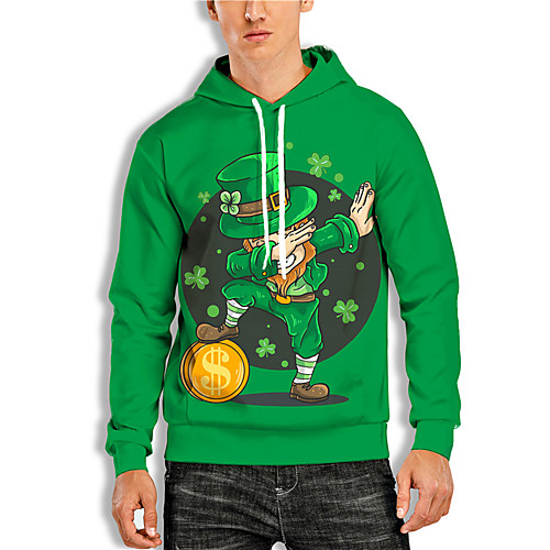 

Men's Pullover Hoodie Sweatshirt Graphic Prints Character Saint Patrick Day Print Hooded Daily Holiday 3D Print 3D Print Hoodies Sweatshirts Long Sleeve Green