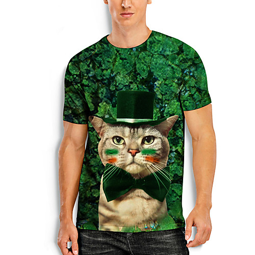 

Men's T shirt 3D Print Cat Graphic Prints Saint Patrick Day 3D Print Short Sleeve Daily Tops Casual Fashion Green