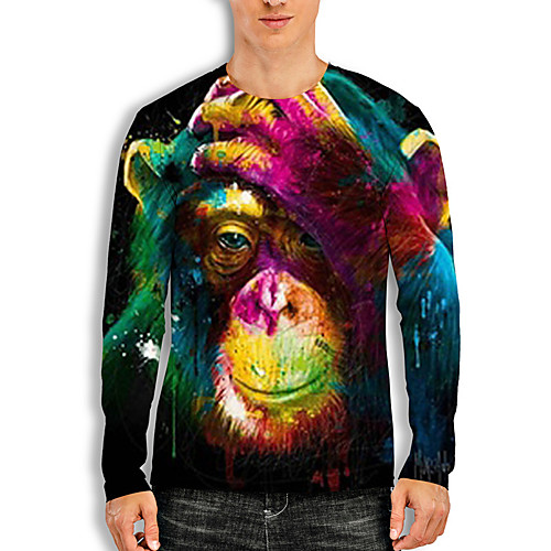 

Men's T shirt 3D Print Graffiti Animal 3D Print Long Sleeve Daily Tops Casual Fashion Rainbow