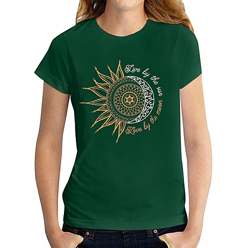 

Women's T shirt Graphic Print Round Neck Tops Basic Basic Top Blue Green