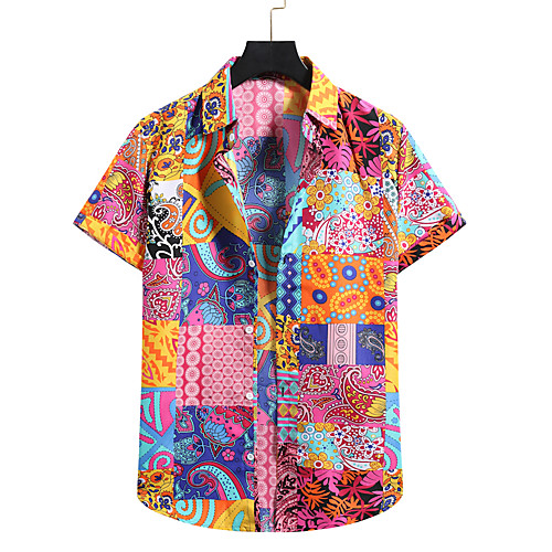 

Men's Shirt 3D Print Graphic Prints Print Short Sleeve Vacation Tops Button Down Collar Blushing Pink / Beach