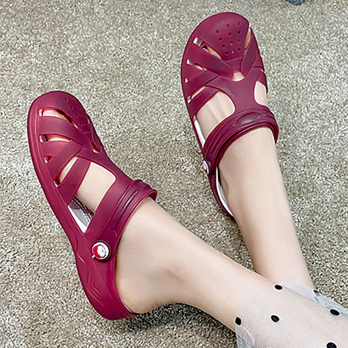 

Women's Sandals Summer Garden Clogs Flat Heel Round Toe Wedge Sandals Casual Daily Walking Shoes PVC Solid Colored Burgundy Dark Green Blue