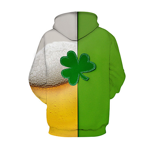 

Men's Pullover Hoodie Sweatshirt Graphic Prints Beer Saint Patrick Day Print Hooded Daily Holiday 3D Print 3D Print Hoodies Sweatshirts Long Sleeve Green