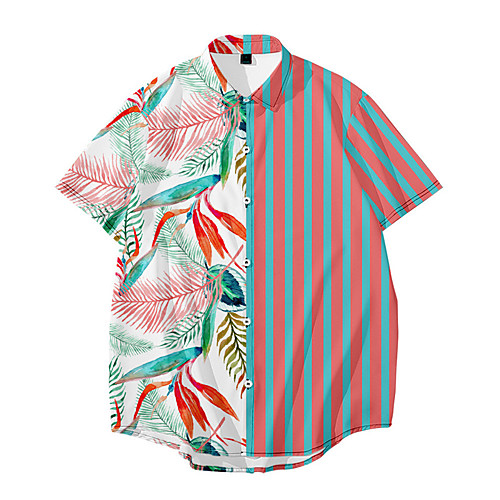 

Men's Shirt 3D Print Color Block Floral Button-Down 3D Print Short Sleeve Daily Tops Casual Fashion Hawaiian White Black Yellow