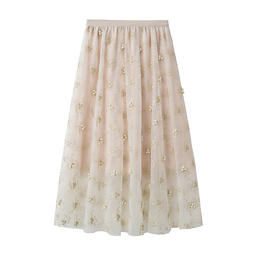 

Women's Daily Vacation Elegant Streetwear Skirts Floral Beaded Flower Layered Beige