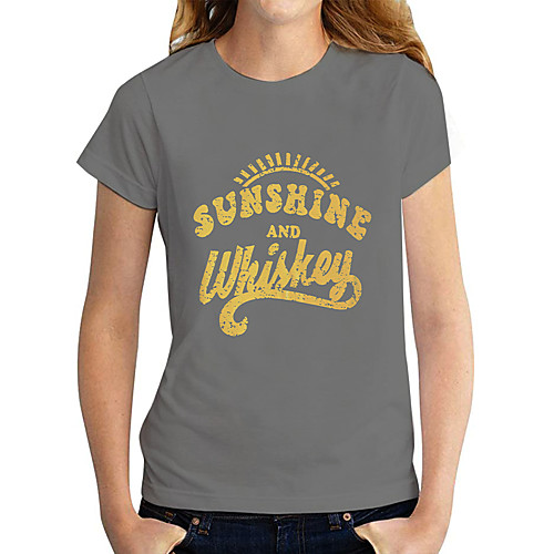 

Women's T shirt Graphic Text Print Round Neck Tops Basic Basic Top Gray