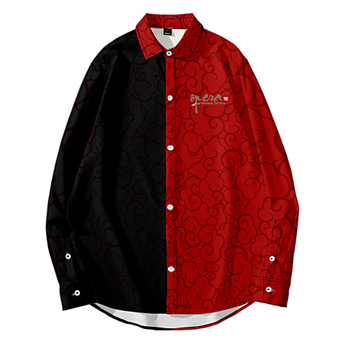 

Men's Shirt Other Prints Color Block Button-Down Print Long Sleeve Daily Tops Casual Chinoiserie Black / Red Black / White White