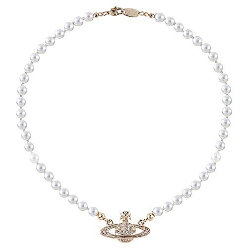 

Saturn Pearl Necklace Crystals Gold Plated Saturn Pendant Necklace Ladies' Wedding Bridal