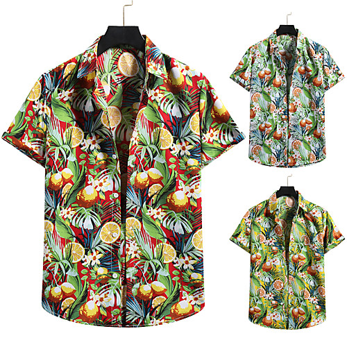 

Men's Shirt 3D Print Graphic Prints Print Short Sleeve Vacation Tops Button Down Collar Yellow White Red / Beach
