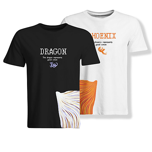 

Men's T shirt 3D Print Dragon Graphic Graphic Prints 3D Print Short Sleeve Daily Tops Chinese Style Casual Black / White Red / White